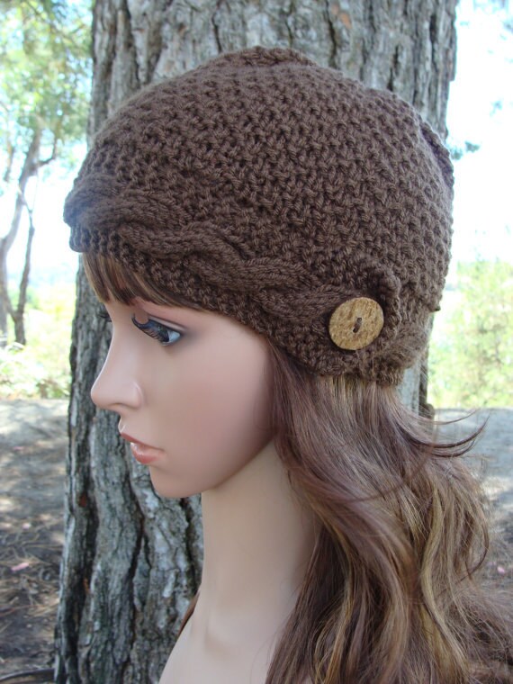 PATTERN 49 Womens Cable Knit Hat With Button Size