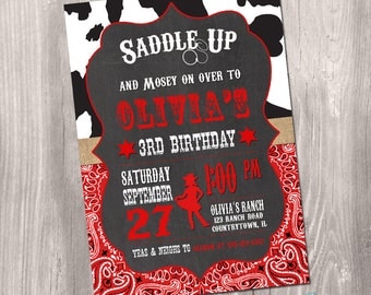 Cowgirl Birthday Invitation, Red and Black Western Cowgirl Invitation, Cowgirl Invite, Western Invitation, digital, Printable Invitation