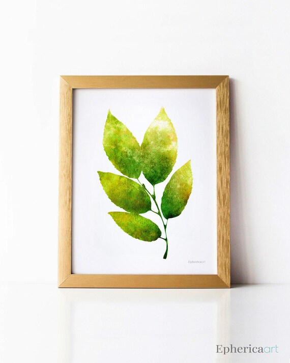 Green leaves wall art set 5x7 art prints Nature decor Wall