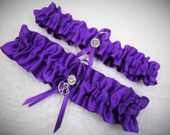 Purple Garter Set, Keepsake and Toss-away Garter Set, Ribbon Garter, Bridal Garter, Prom Garter, Purple Garter