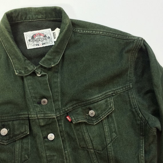 80s Levi's GREEN Denim Jacket Mens Small Medium Dark Wash