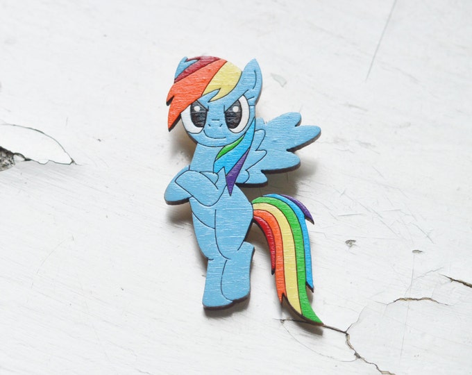 Rainbow Dash // Wooden brooch is covered with ECO paint // Laser Cut // 2016 Best Trends // Fresh Gifts // My Little Pony // Swag Style //