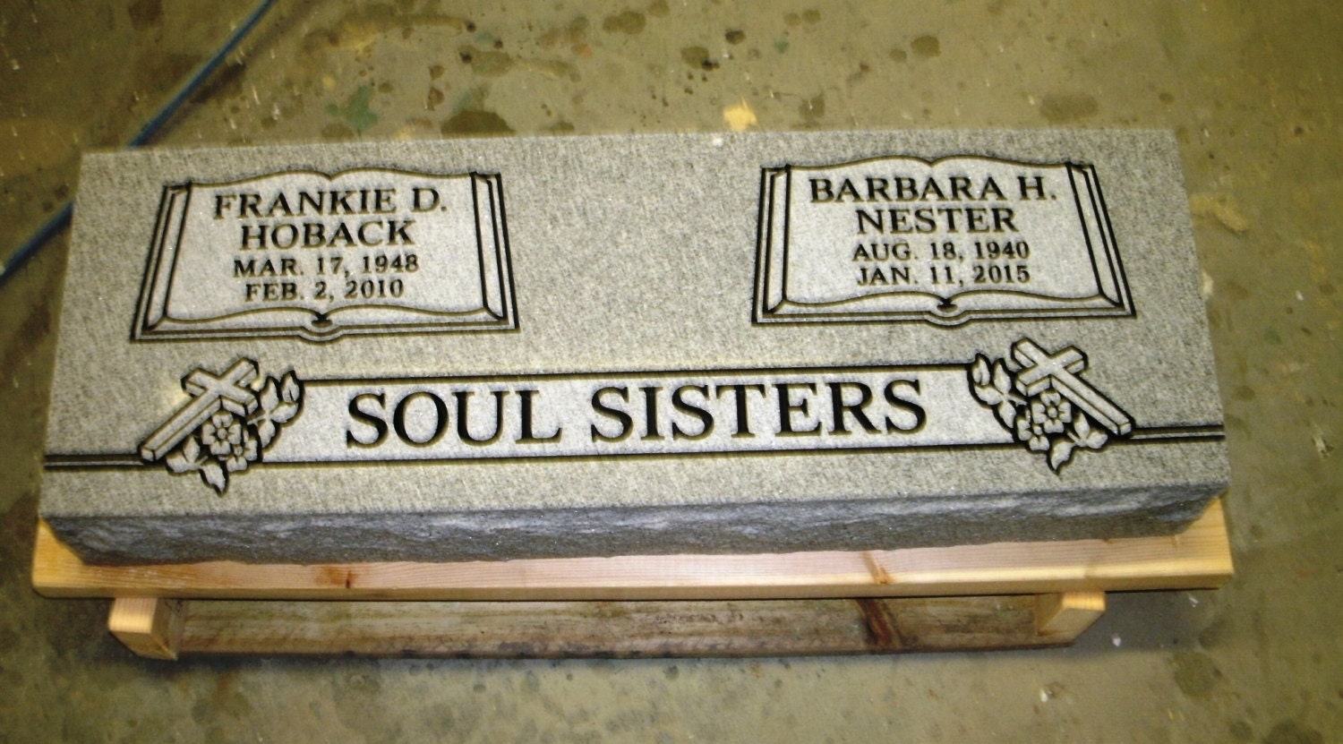 Granite Headstone/ Grave marker companion flat/ grass gray 36
