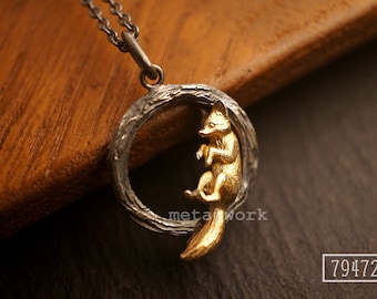 MW P1072 The 9K Gold Fox on 925 Silver Twig Pendant