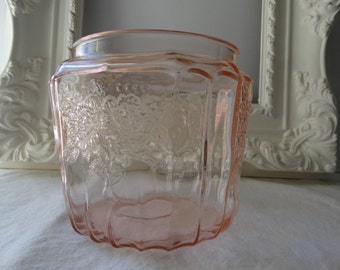 Pink Depression Glass Biscuit jar, Mayfair Open Rose