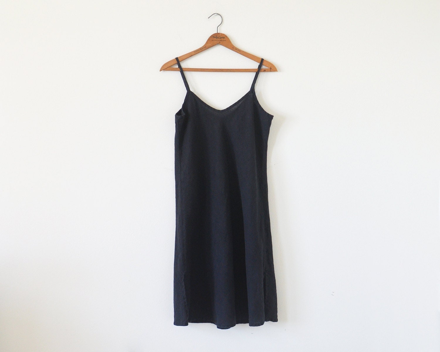 Vintage FLAX dress / black sleeveless dress / linen dress