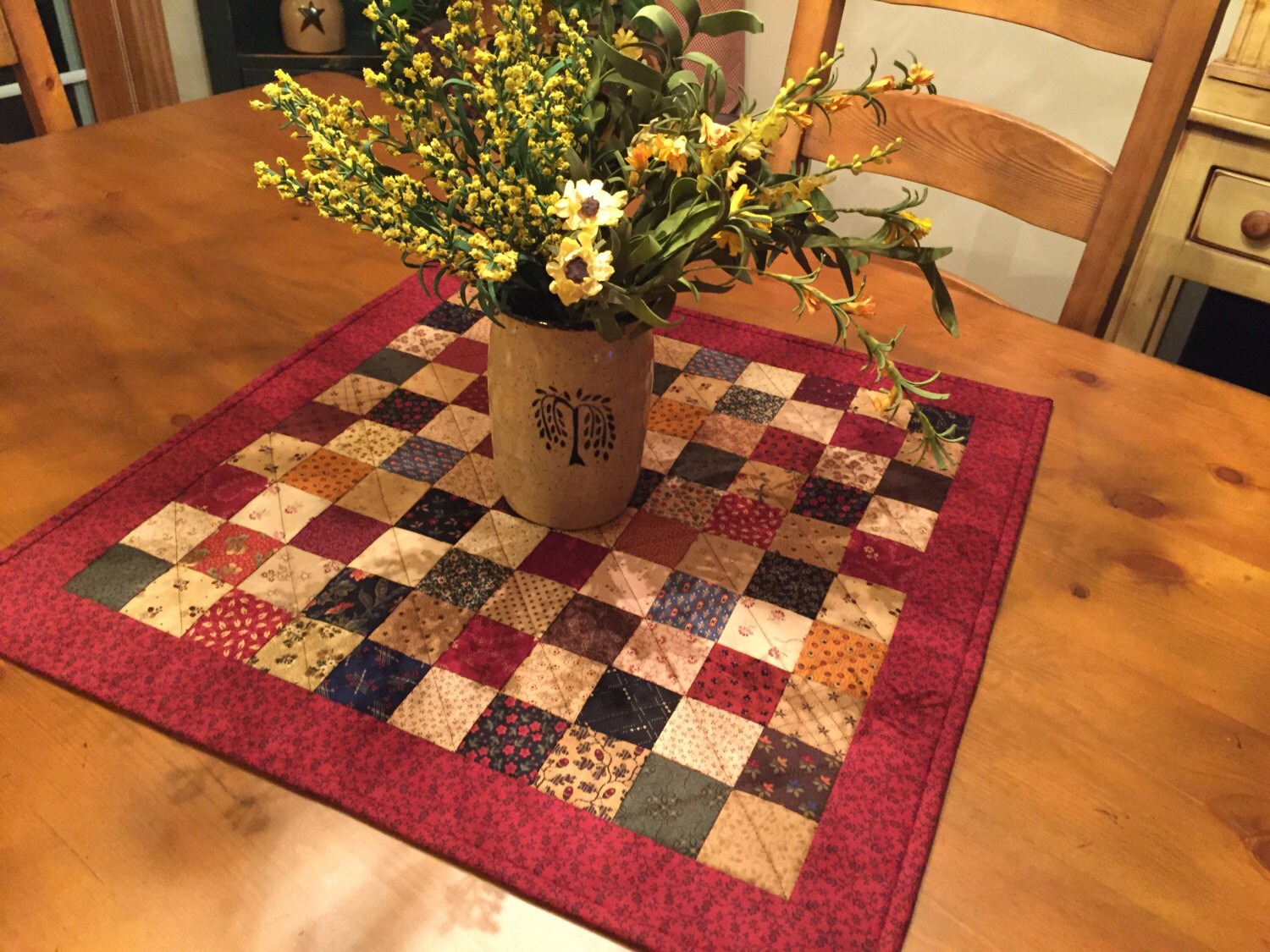 Quilted Table Topper / Primitive Table Topper / Country Quilt