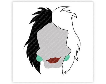 Disney, Cruella Deville, 101 Dalmatians, Head, Face, Silhouette, Illustration, TShirt Design, Cut File, svg, pdf, eps, png, dxf