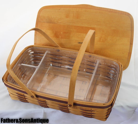 Longaberger Medium Gathering Basket w/ Lid & tray insert