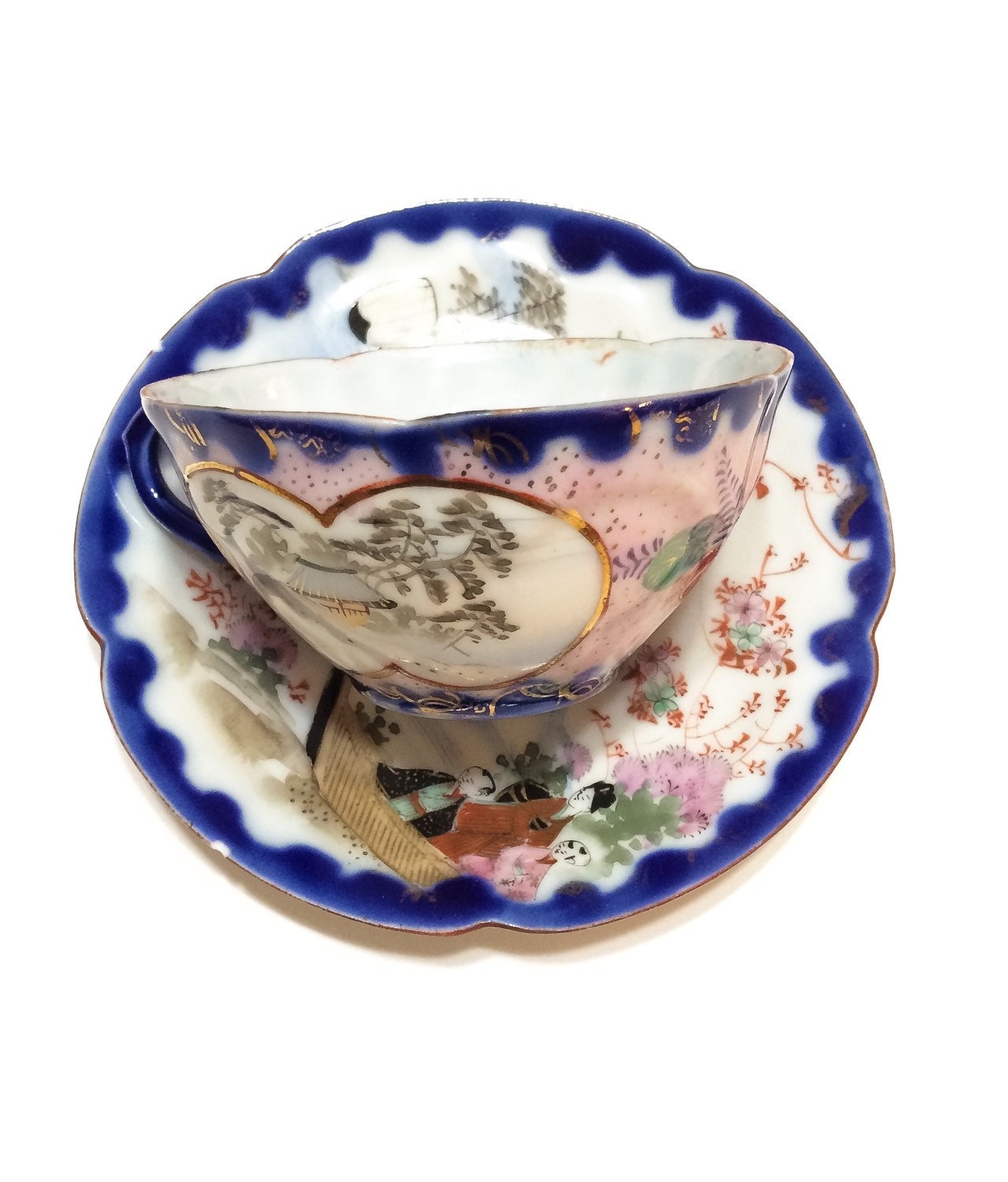 Antique Japanese Kutani Tea Cup Cobalt by GracesVintageGarden