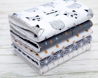 Baby Burp Cloths Set of 5, Baby Gift, Baby Shower, Newborn Burp Cloths, Gender Neutral Burpcloths, Fox Burpcloths, Bear Burp Cloths