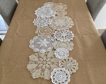 Set of 14 pcs ~ Assorted crocheted doilies, hand made lace doilies for DIY, Round doilies for doily runner ~ DIY doily set ONLY