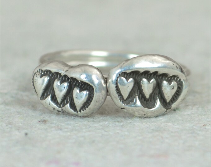 Unique Mothers Ring, 3 Heart Ring, Three heart ring, Tribal Ring, Bohemian Ring, Silver Ring, Sterling Ring, Stacking Ring, gypsy ring
