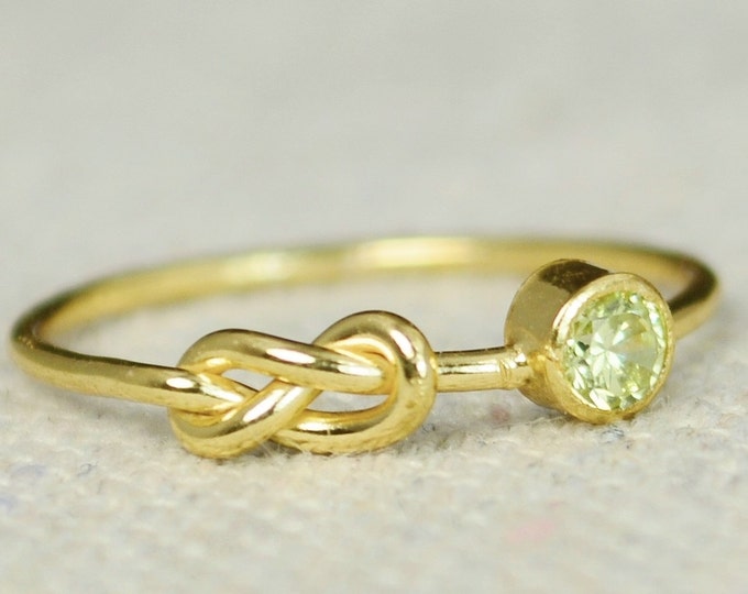 Peridot Infinity Ring, Gold Filled Ring, Stackable Rings, Mother's Ring, August Birthstone Ring, Gold Infinity Ring, Gold Knot Ring
