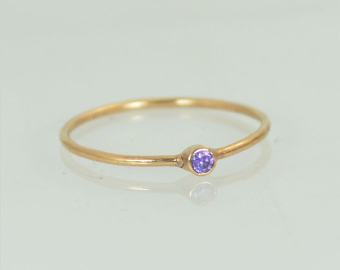 Tiny Amethyst Ring, Solid 14k Rose Gold Amethyst Stacking Ring, Amethyst Ring, Amethyst Mother's Ring, February Birthstone, Amethyst Rings