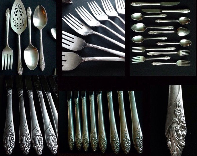 Storewide 25% Off SALE Vintage Service Of 8 Oneida "Evening Star" Pattern Five Place Setting Community Silver Flatware Featuring Floral Hand