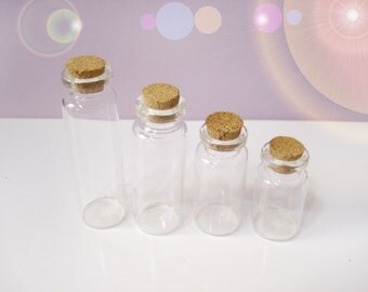 4 Glass Vials with Corks - 4 Sizes included - Clear Glass Bottle Collection - REF#4GC