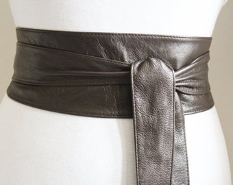 Maroon Burgundy Leather Obi Belt Leather tie belt Real