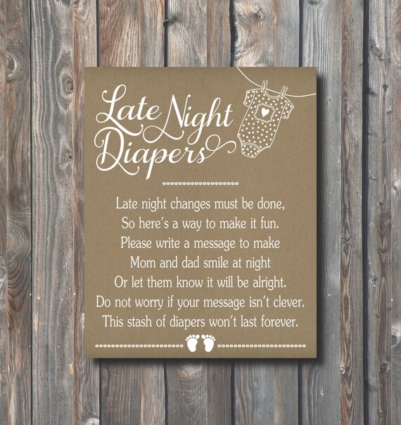 Printable Late Night Diapers Sign-Baby Shower by HappyFiestaDesign