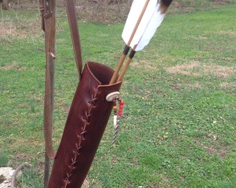 Large Brown Leather Archery Quiver with Hemp by KriegerMtnCrafts