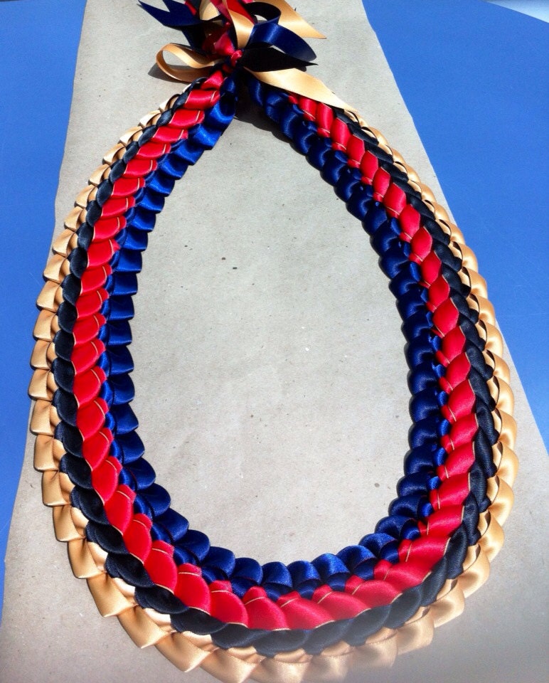 Graduation Lei Ribbon Lei Gold Black Red Navy by TheLeiBoutique