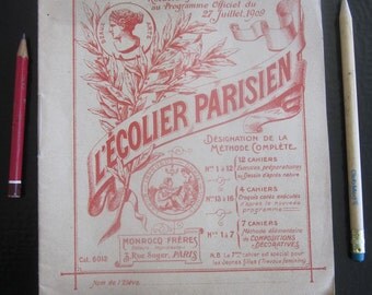 1909 French antique drawing book L'Écolier Parisien/collectible vintage craft book children cahier D'école beaux arts scool/made in Paris