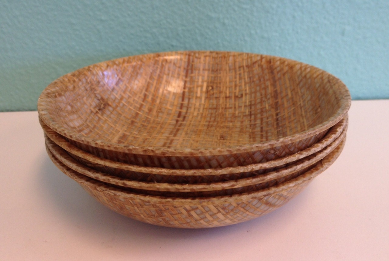 RESERVED for Julie Vintage Raffiaware Bowls Raffia Bowl Set