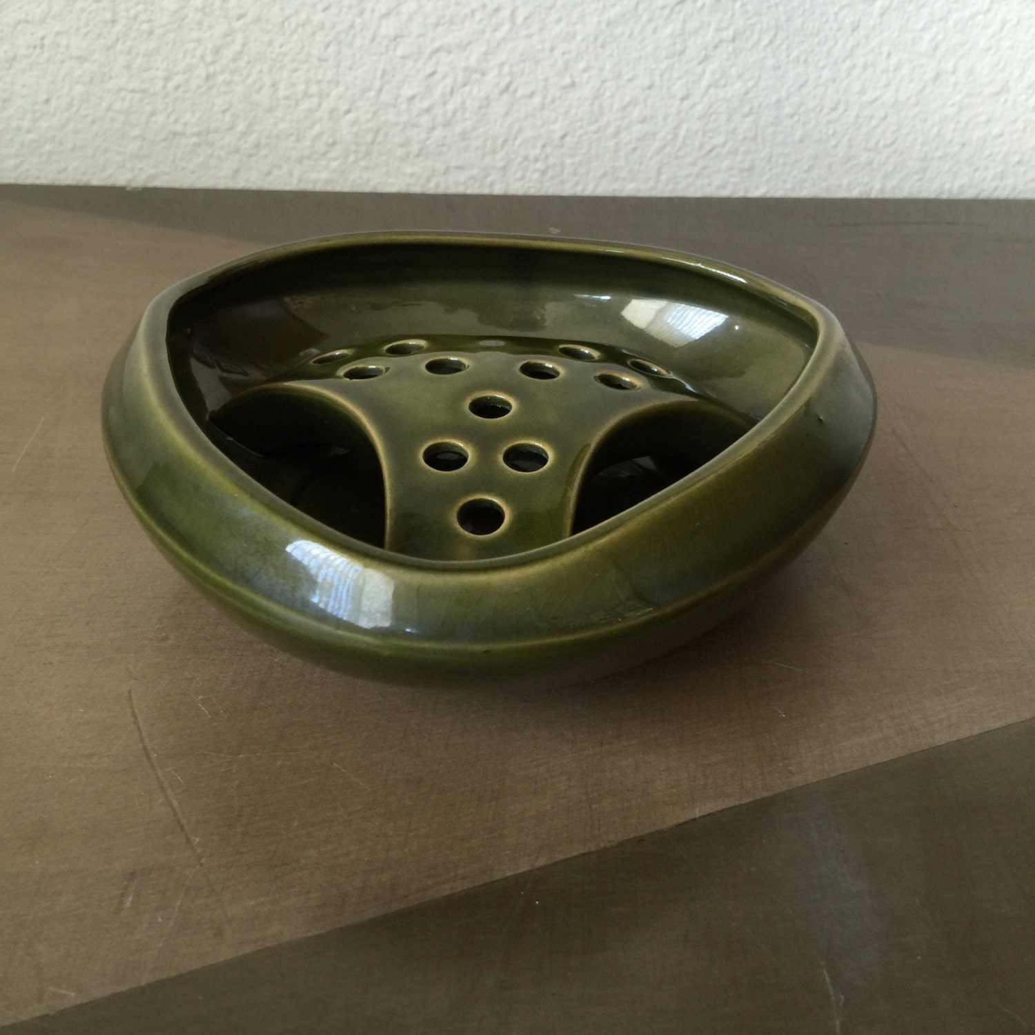 Ikebana Flower Dish Pot Vase Flat Ceramic by RetroResaleSanDiego