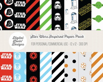INSTANT DOWNLOAD - 16 Star Wars Digital Papers for Scrapbooking, Crafts, Invitations for Commercial and Personal Use