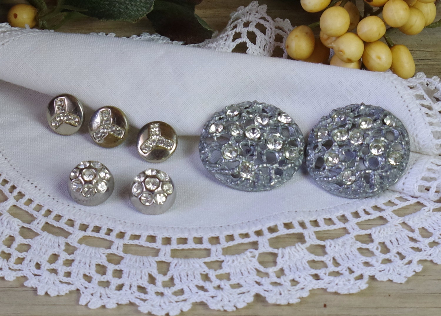 Rhinestone Buttons Large Vintage Buttons Antique Dress