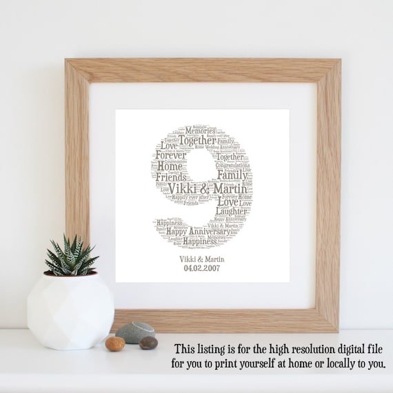Personalised 9TH  ANNIVERSARY  GIFT  Word Art by WordlyDesigns