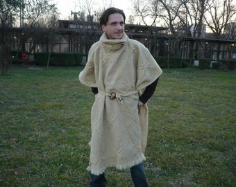 RESERVED FOR CHRISTINA!Woven woolen poncho,elven coat,medieval tunic,mantle in natural colour of wool