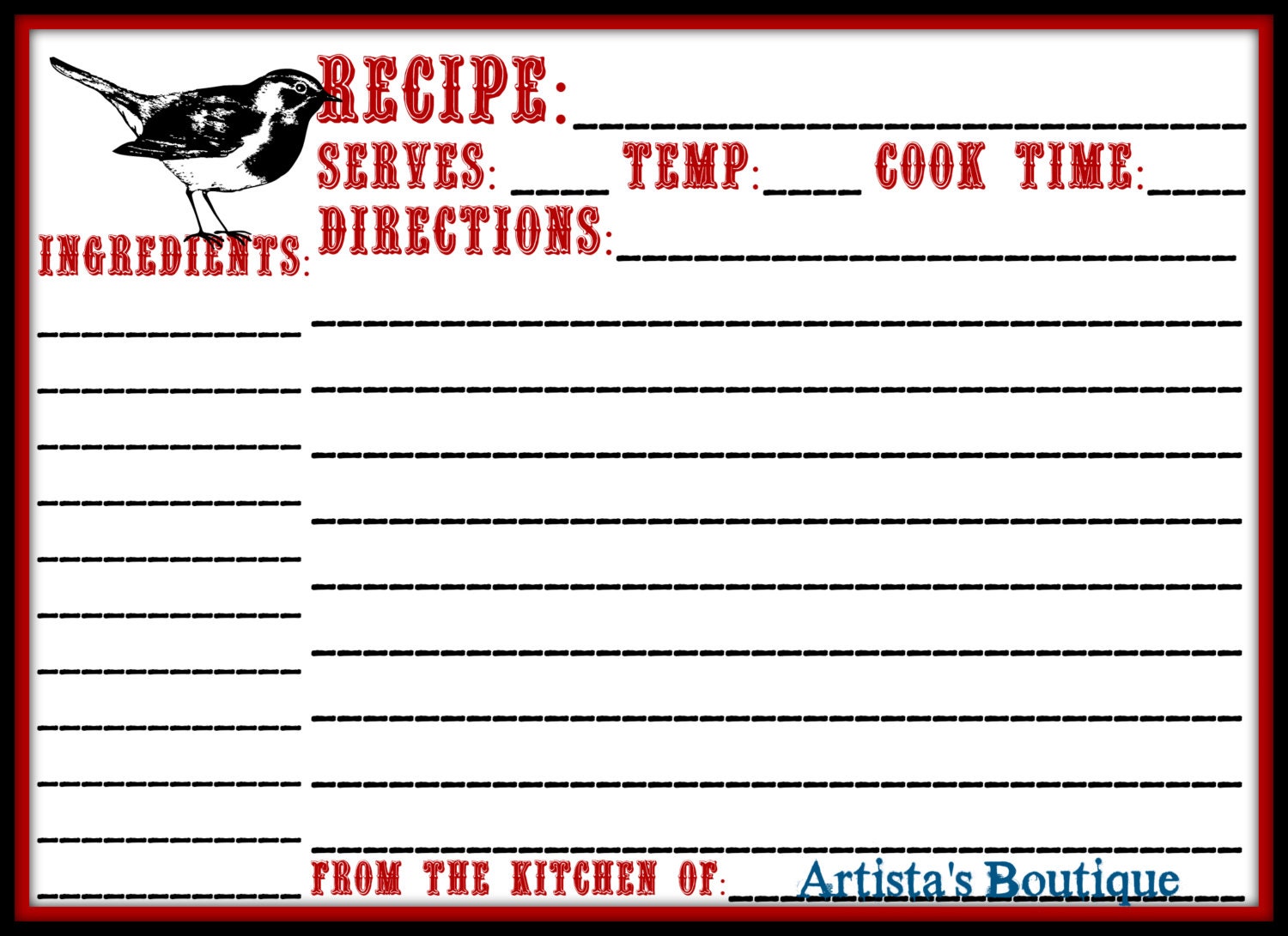 Cute Recipe Cards Personalized Custom Recipe by ArtistasBoutique