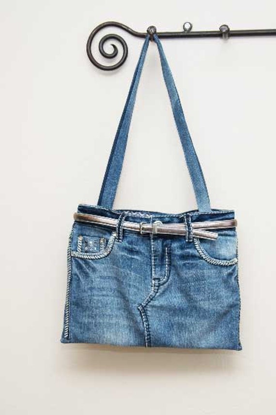 Denim Tote Bag with Silver Sequins & Silver by BlueJeanBagsRoberta