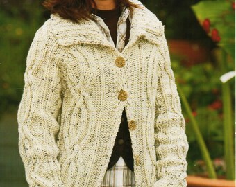 womens aran cardigan knitting pattern aran jacket by Hobohooks