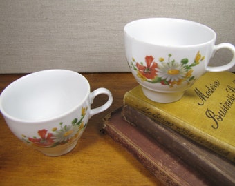 JL Menau - Coffee Mugs - Yellow, Orange and White Flowers - Made in the German Democratic Republic - Set of Two (2)