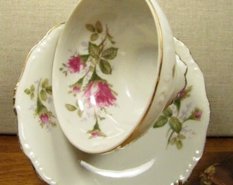 Vintage M -Rosemarie - Teacup and Saucer Set - Pink Roses and Rosebuds - Made in Japan
