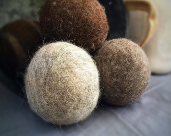 Ovella Wool Dryer Balls, The Lixo Collection. Set of (6) six. Grey, brown, cream, all nautral, no dyes, chemical free, reusable, pretty