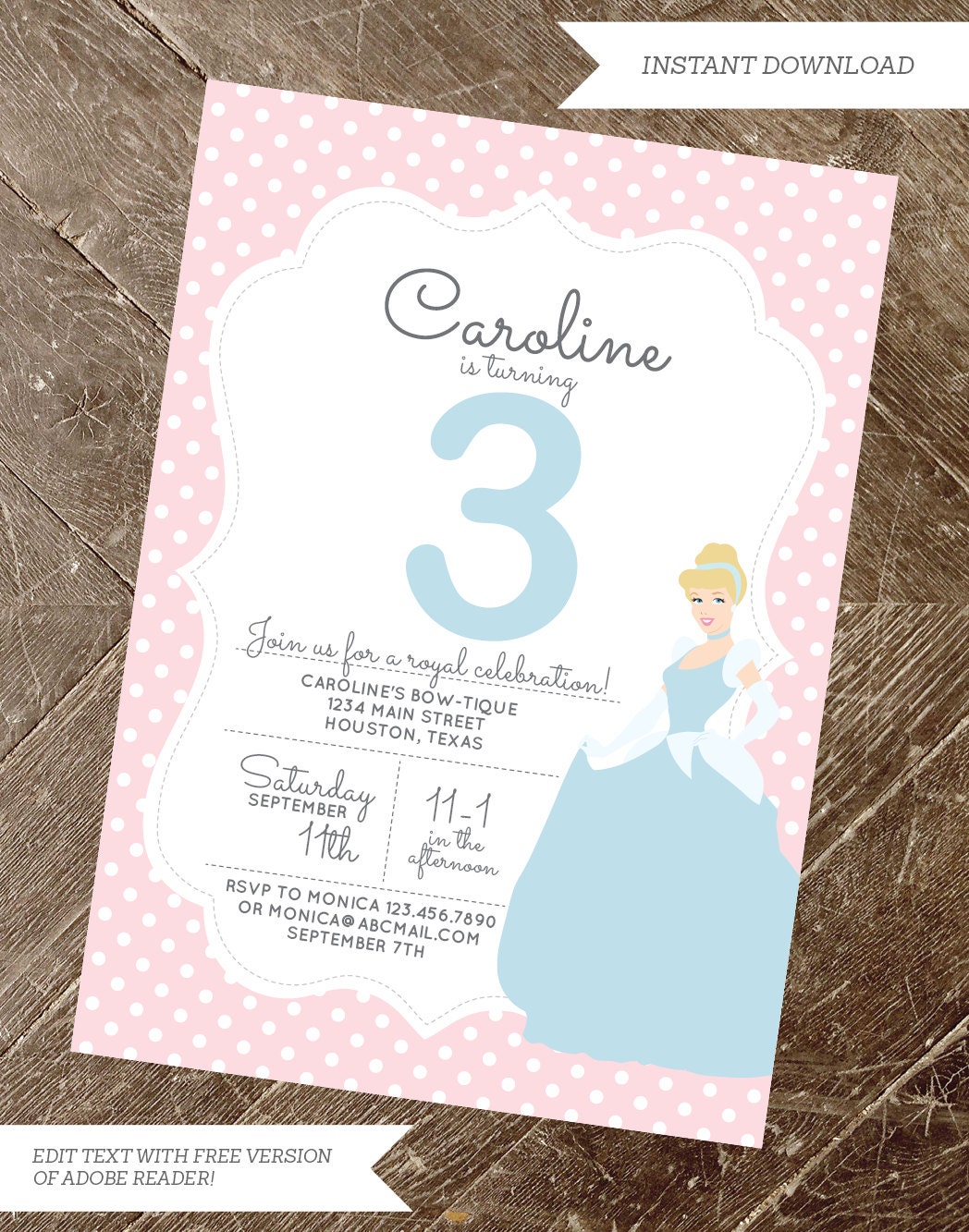 Printable Cinderella Invitation Princess Invitation