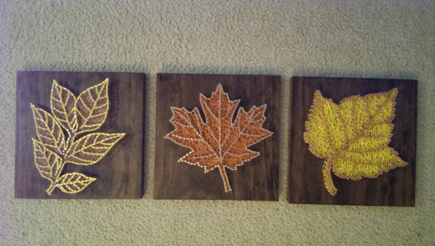 3 Panel Fall Leaves Nail and String Art