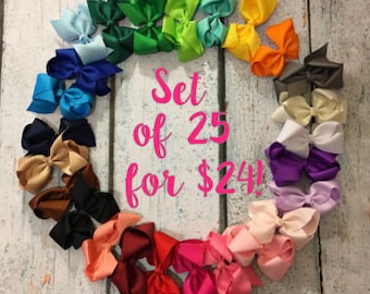 10% OFF!! 4-inch bows - Set of 25- Bow Clips, Alligator Clips, Girl Bows, Cheap Bows, Baby Bows, Dollar Bows, Little Girl Bows, Hair Bows