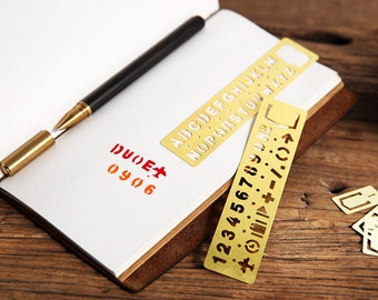 brass book mark, brass number stencils, brass stencil, metal stencil, brass alphabet stencil, brass journal stencil, brass ruler