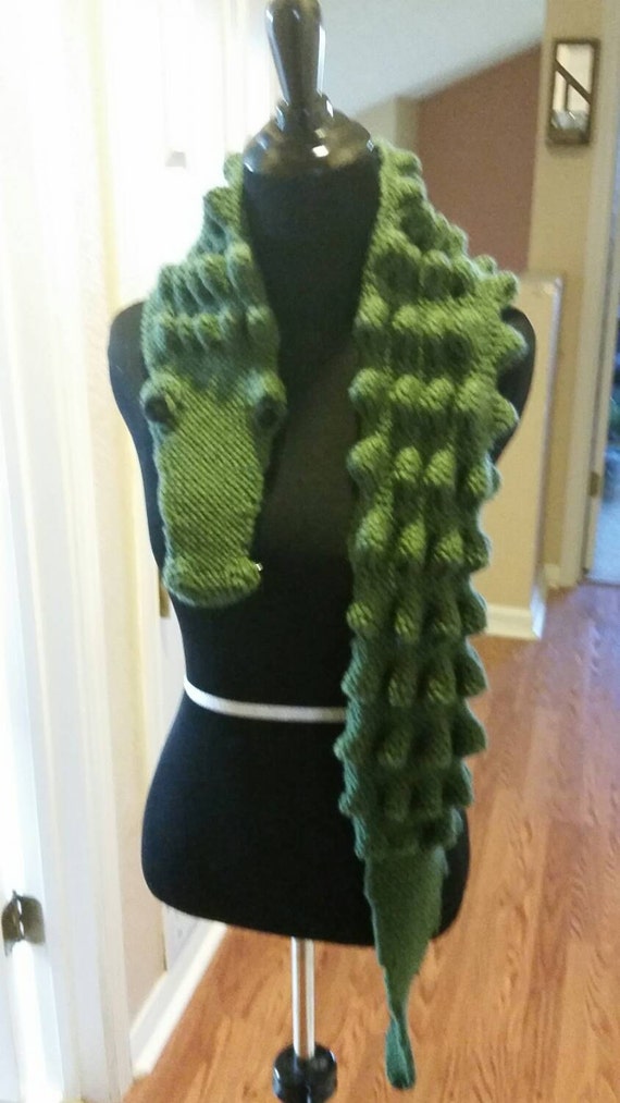 Handknit Alligator Scarf by SingleHandedKnits on Etsy