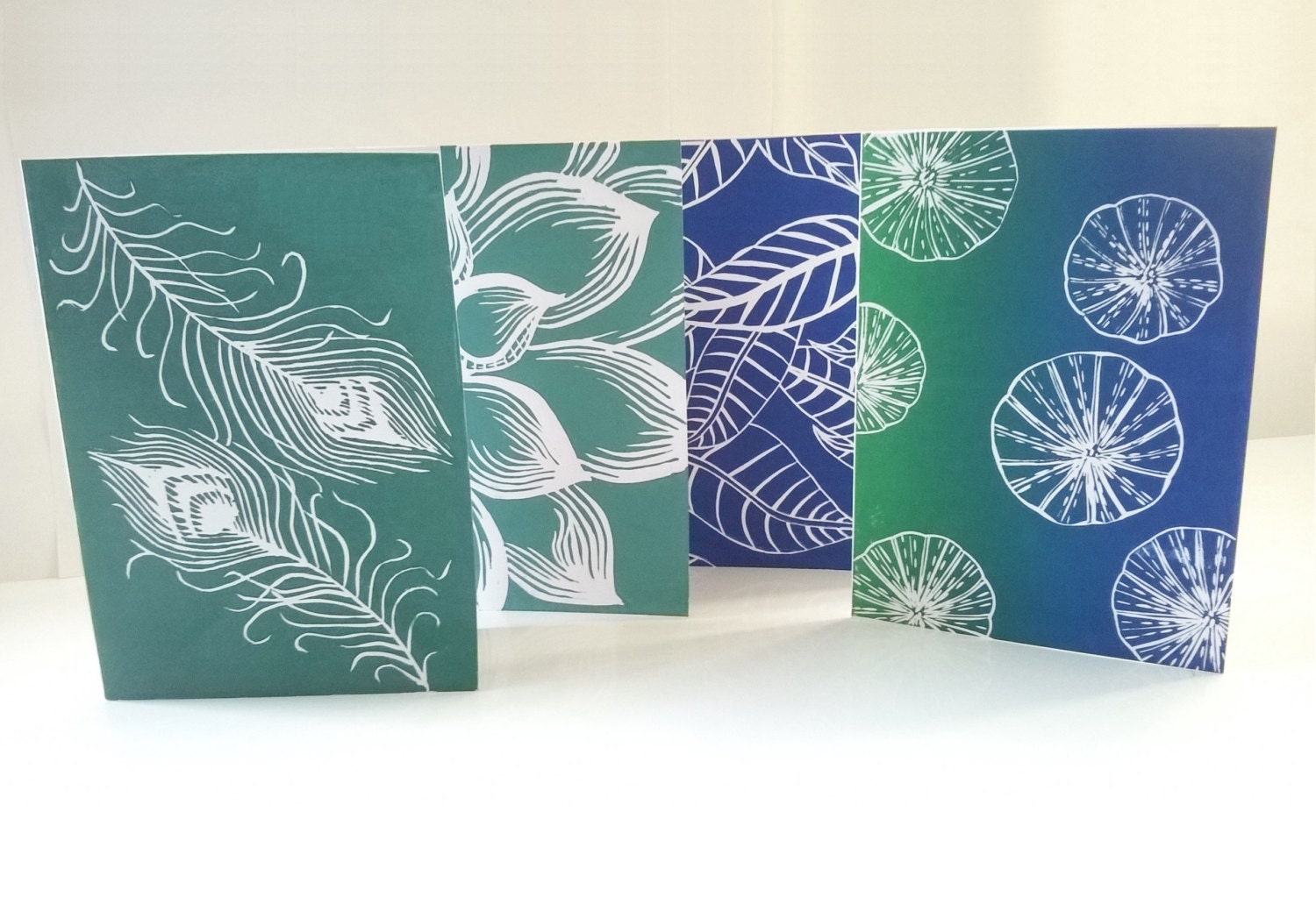Linocut print Greeting card Set of 4 Handmade by MagnoliaLily