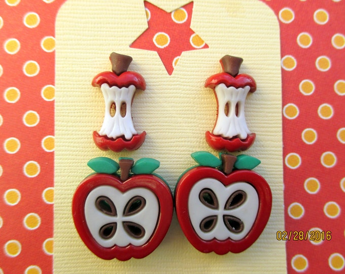 Apple earrings-Fruit earrings-clip on earrings-teen studs-tween gifts-fruit jewelry-apple core studs-gifts for teachers-apple lover gifts