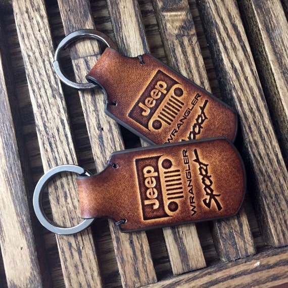 Items similar to Jeep wrangler Sport leather keychain. on Etsy