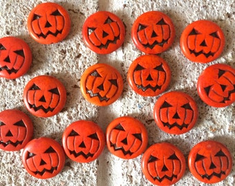 Halloween beads, pumpkin beads, jack o lantern beads, halloween jewelry big orange beads, chunky craft supplies for wire bangle or jewelry