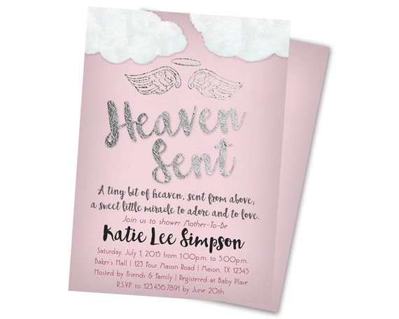 Pink Heaven Sent Baby Shower Invitation Girl by PartyPrintExpress