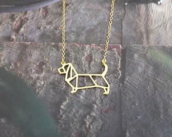 Basset Hound Necklace, Dog Necklace, Origami Necklace, Dog Breed Jewelry, Pet Necklace, Dog Memorial, Dog lover, Dog rescue, Dog gift