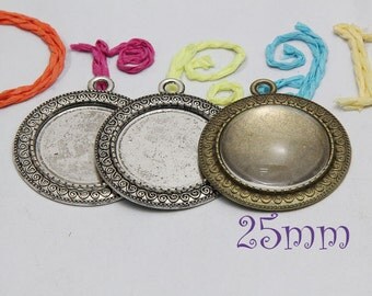 25mm Round Glass Pendant Setting - Pendant Tray Blank - Pendant Base - 1inch Cabochon Settings PC210